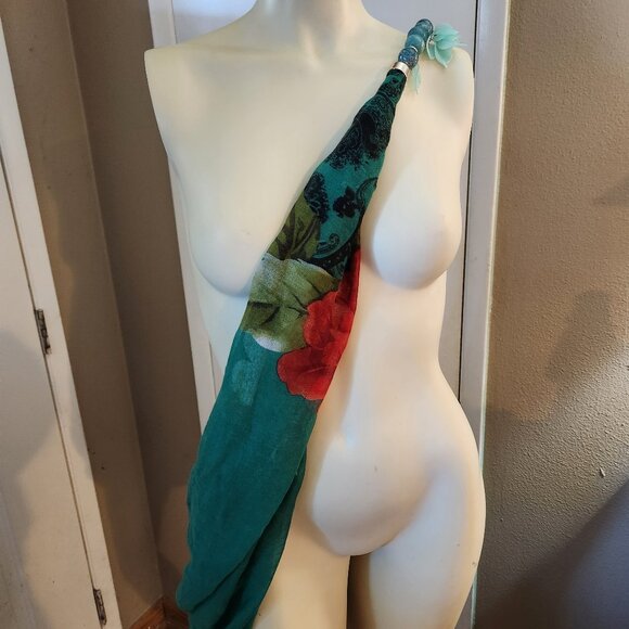 Womens Indian Traditional Wear Green Sash Floral Print Beaded Adorned Fast Ship - Picture 1 of 7